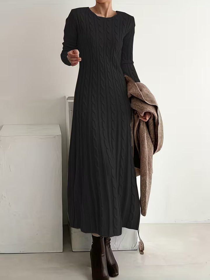 JEMIMA ELEGANT LONG CABLE-KNIT DRESS