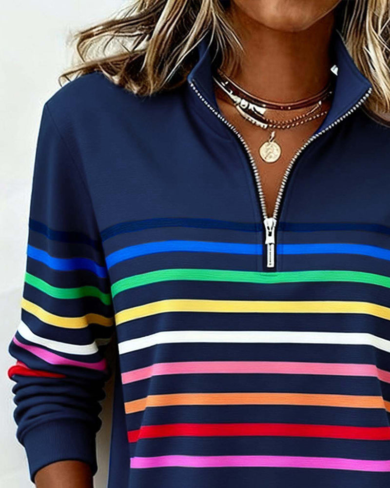 USCHI CLASSIC STRIPE QUARTER-ZIP SWEATER