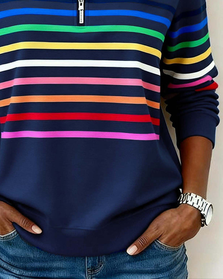 USCHI CLASSIC STRIPE QUARTER-ZIP SWEATER