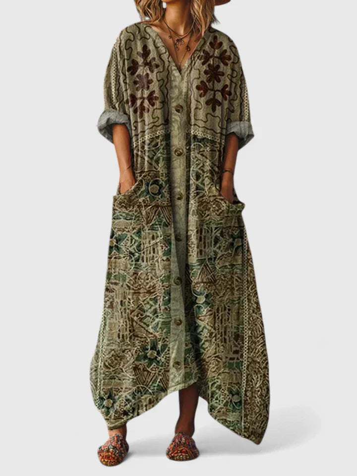 SOLENYA CASUAL LONG SLEEVE MAXI DRESS
