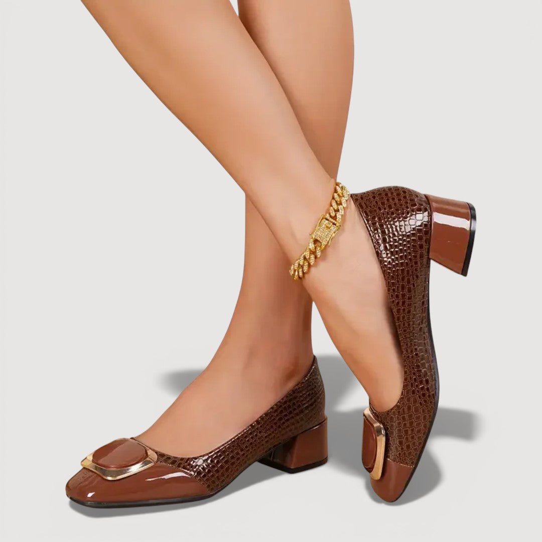 LIVANA CROCO BLOCK HEELS