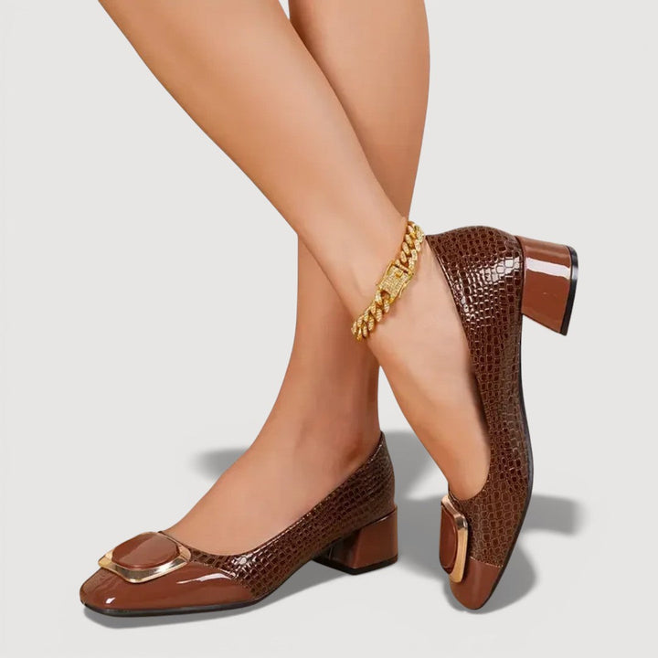 LIVANA CROCO BLOCK HEELS
