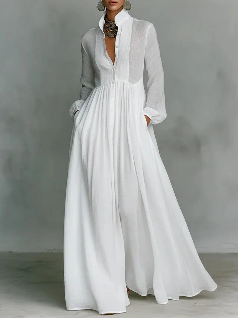 FREYJA LONG SLEEVE BUTTON-FRONT MAXI DRESS
