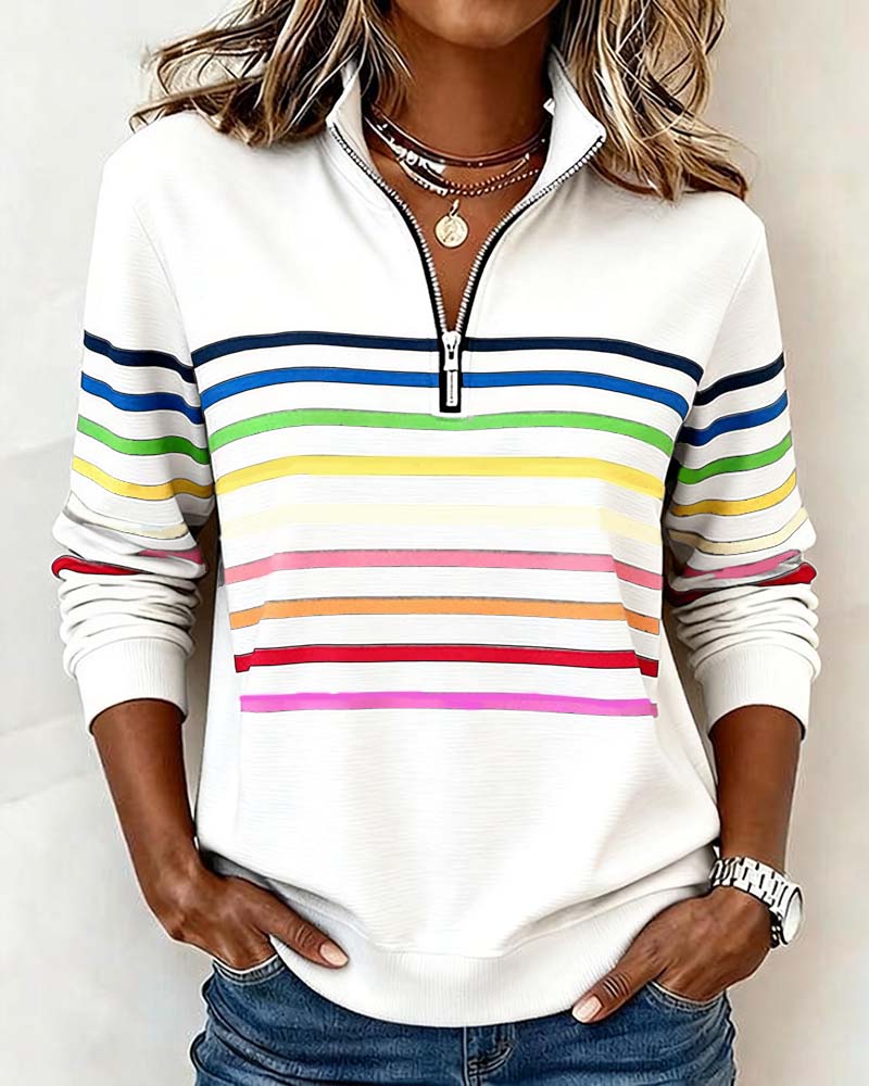 USCHI CLASSIC STRIPE QUARTER-ZIP SWEATER