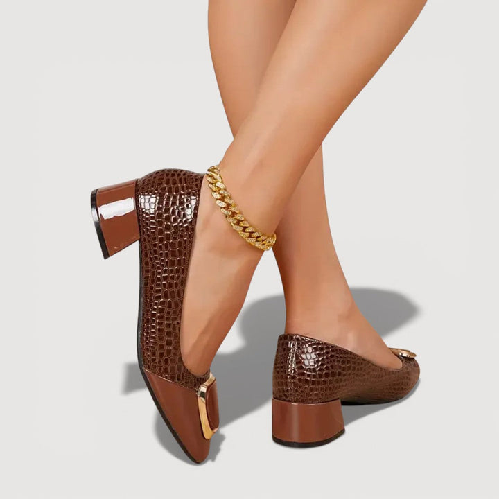 LIVANA CROCO BLOCK HEELS