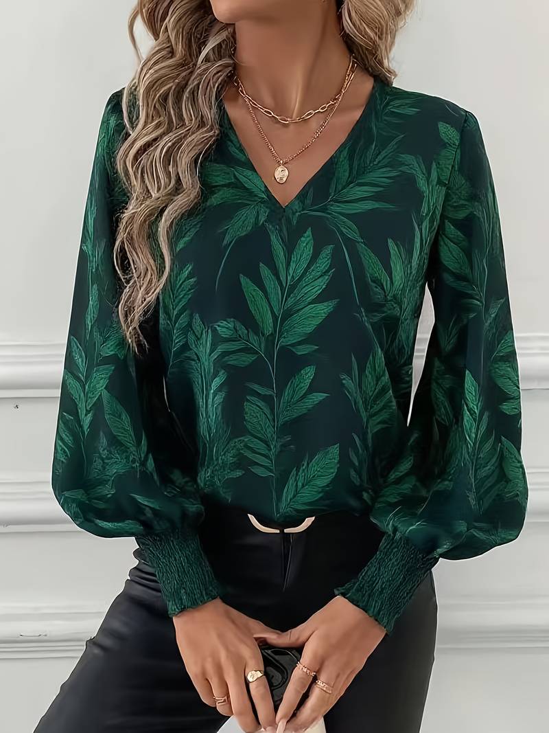 RUCHAMA ELEGANT LEAF PRINT BLOUSE