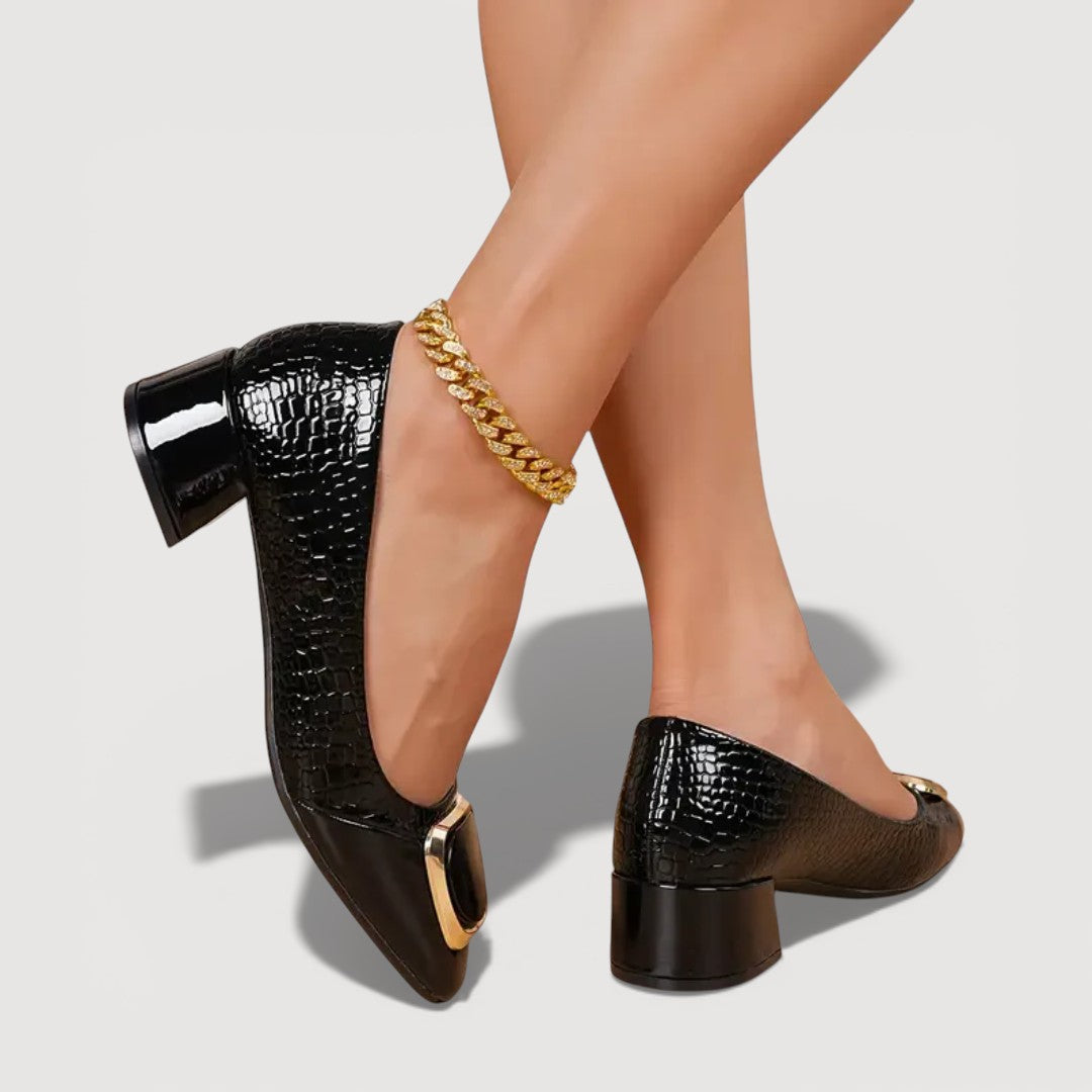 LIVANA CROCO BLOCK HEELS