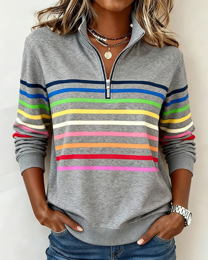 USCHI CLASSIC STRIPE QUARTER-ZIP SWEATER