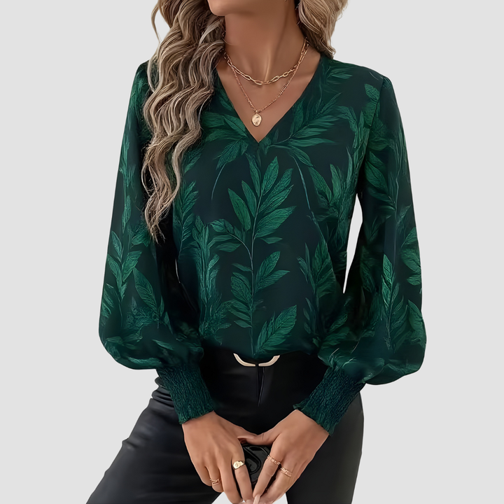 RUCHAMA ELEGANT LEAF PRINT BLOUSE