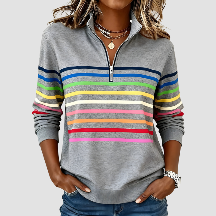 USCHI CLASSIC STRIPE QUARTER-ZIP SWEATER