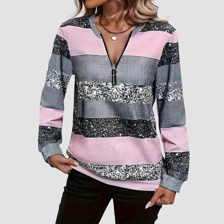 AVITAL STRIPED ZIP SWEATER