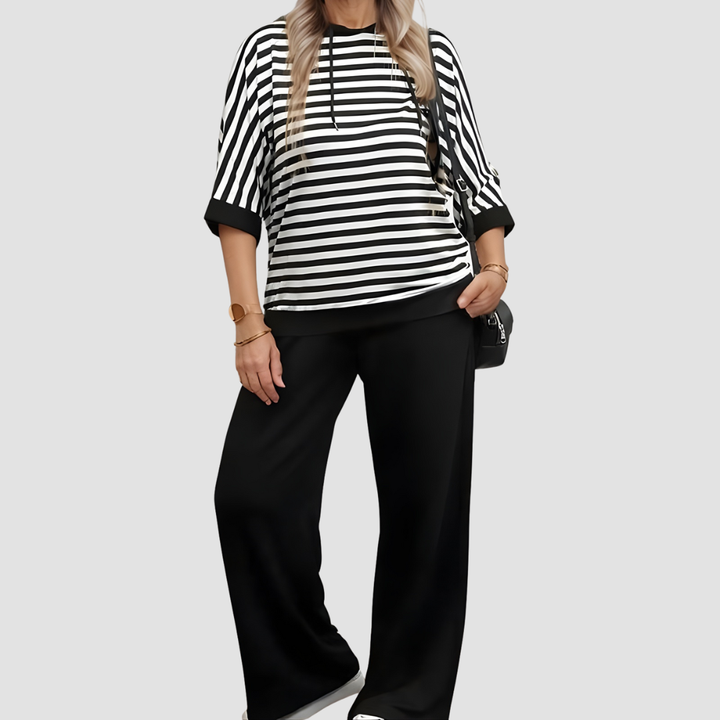 MARINE STRIPED SWEATSHIRT & SILKY-FEEL SWEATPANTS SET