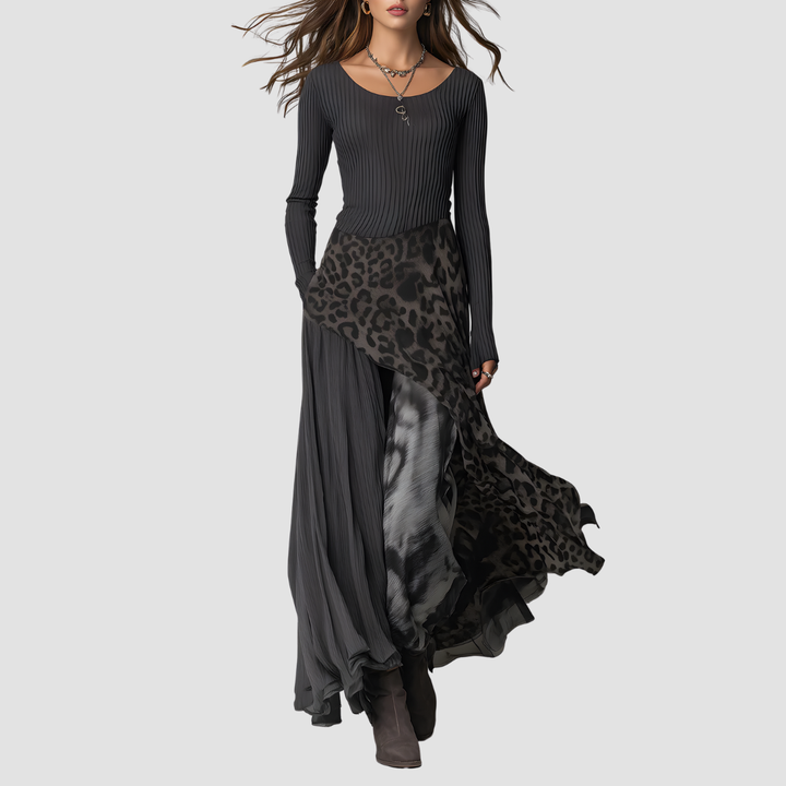 MONIKA STRIPED LEOPARD MAXI DRESS