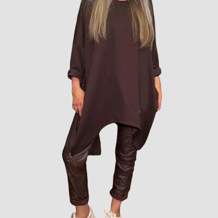 ALDONA ASYMMETRICAL TOP & SLEEK TROUSERS SET