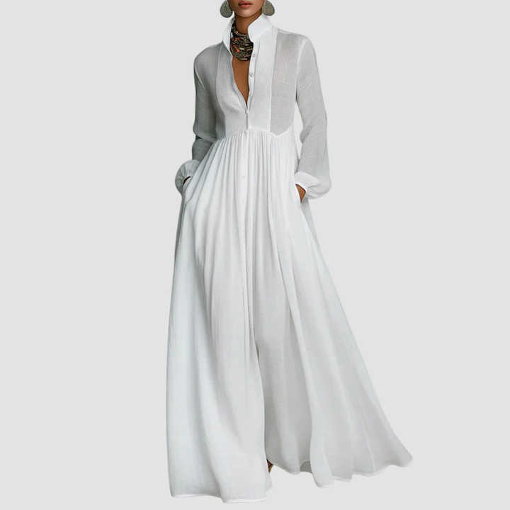 FREYJA LONG SLEEVE BUTTON-FRONT MAXI DRESS