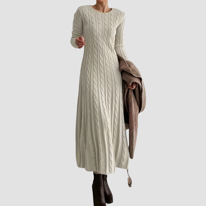 JEMIMA ELEGANT LONG CABLE-KNIT DRESS