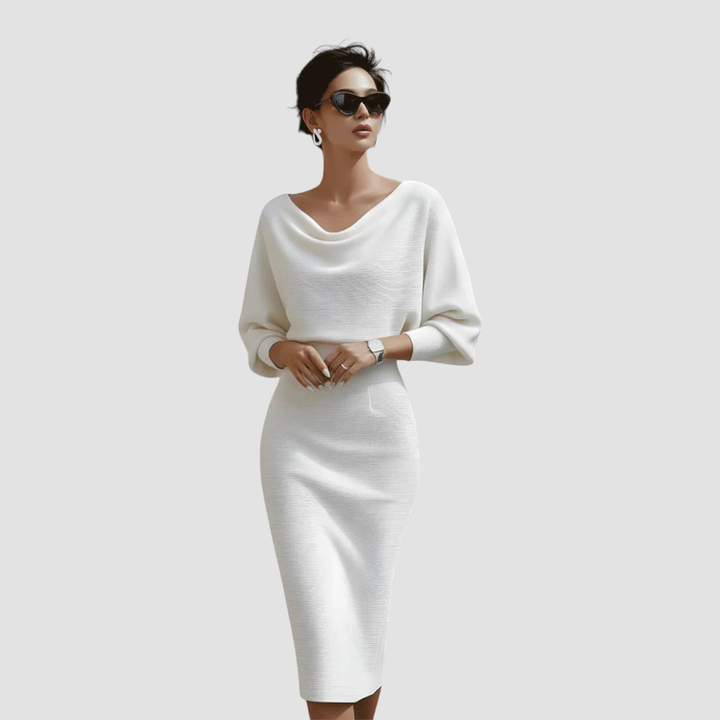 LUNARIA DRAPED BATWING MIDI DRESS