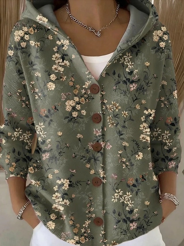 MAREN ELEGANT PRINTED BUTTON CARDIGAN