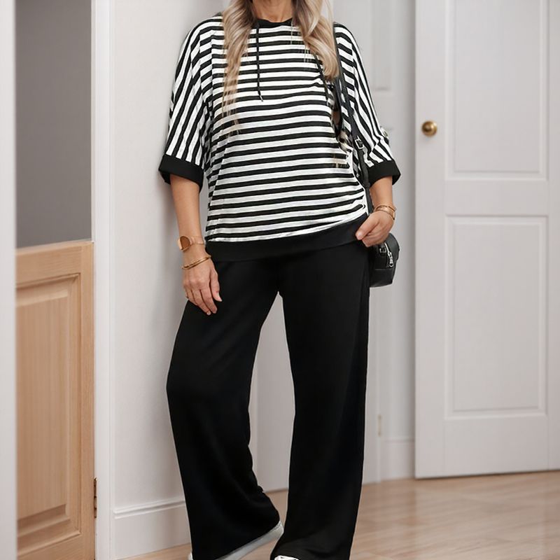 MARINE STRIPED SWEATSHIRT & SILKY-FEEL SWEATPANTS SET