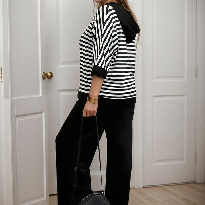MARINE STRIPED SWEATSHIRT & SILKY-FEEL SWEATPANTS SET