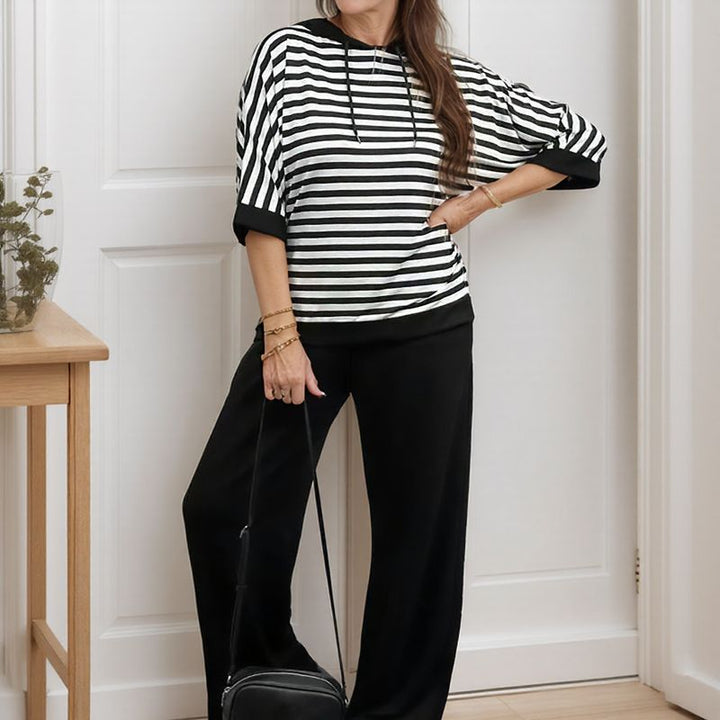 MARINE STRIPED SWEATSHIRT & SILKY-FEEL SWEATPANTS SET