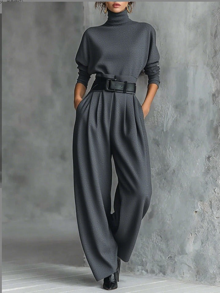 JULIET HIGH-NECK SWEATER & STRAIGHT-LEG PANTS SET