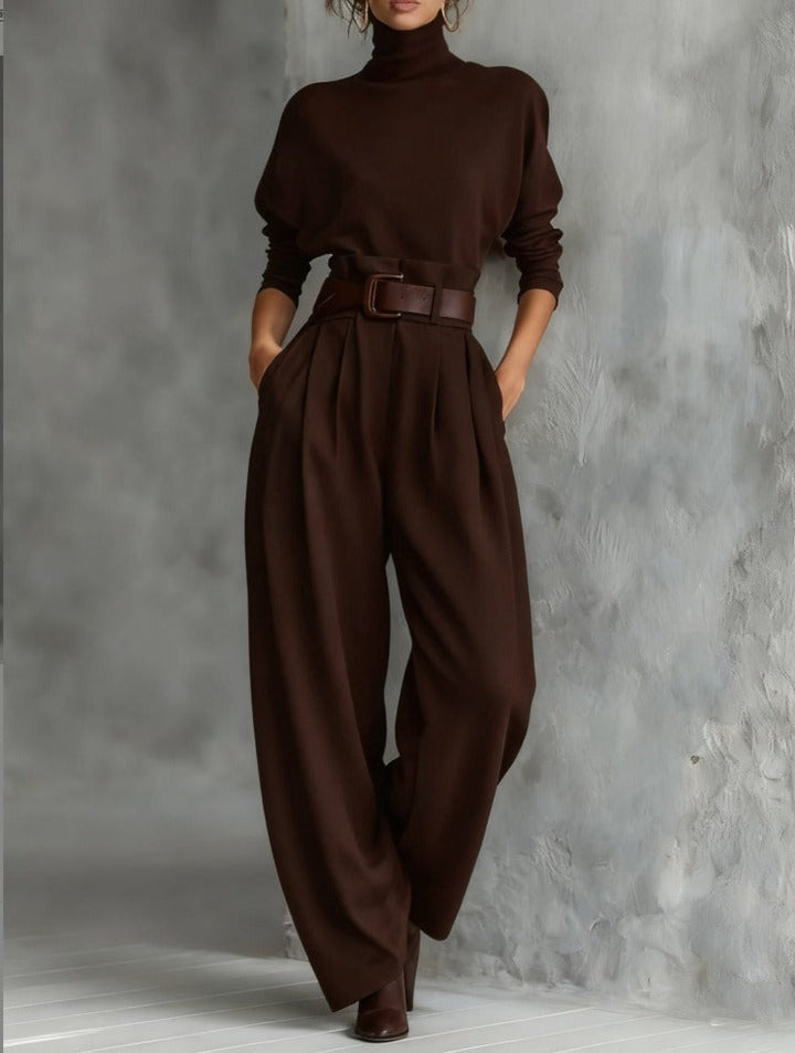 JULIET HIGH-NECK SWEATER & STRAIGHT-LEG PANTS SET