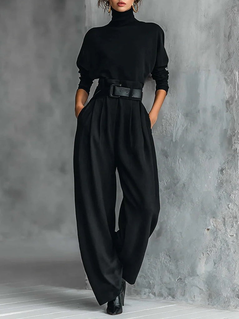 JULIET HIGH-NECK SWEATER & STRAIGHT-LEG PANTS SET