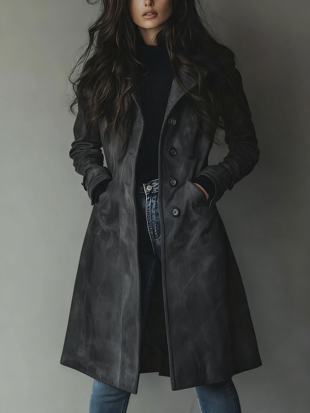 TERESA VINTAGE-STYLE SUEDE TRENCH COAT