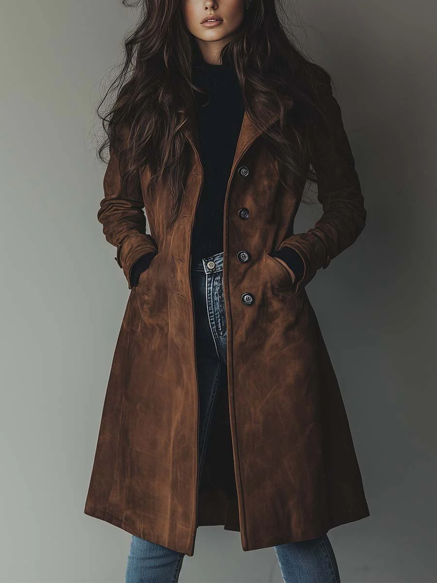 TERESA VINTAGE-STYLE SUEDE TRENCH COAT