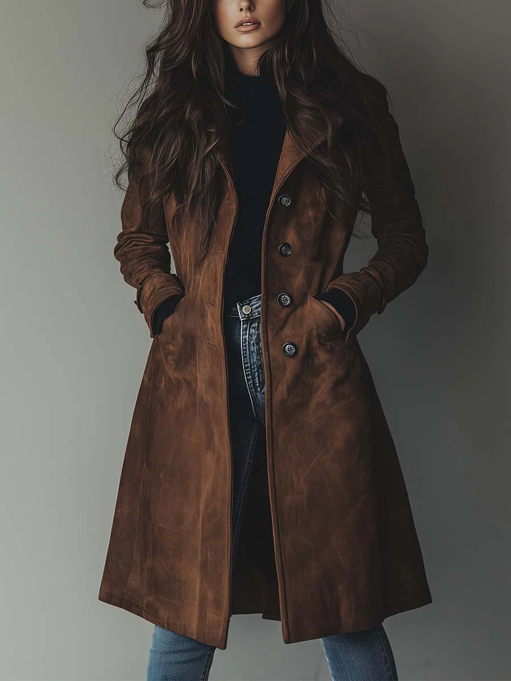 TERESA VINTAGE-STYLE SUEDE TRENCH COAT