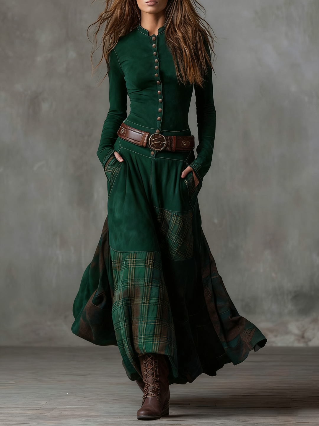 CHARLOTTE SUEDE PLAID MAXI DRESS