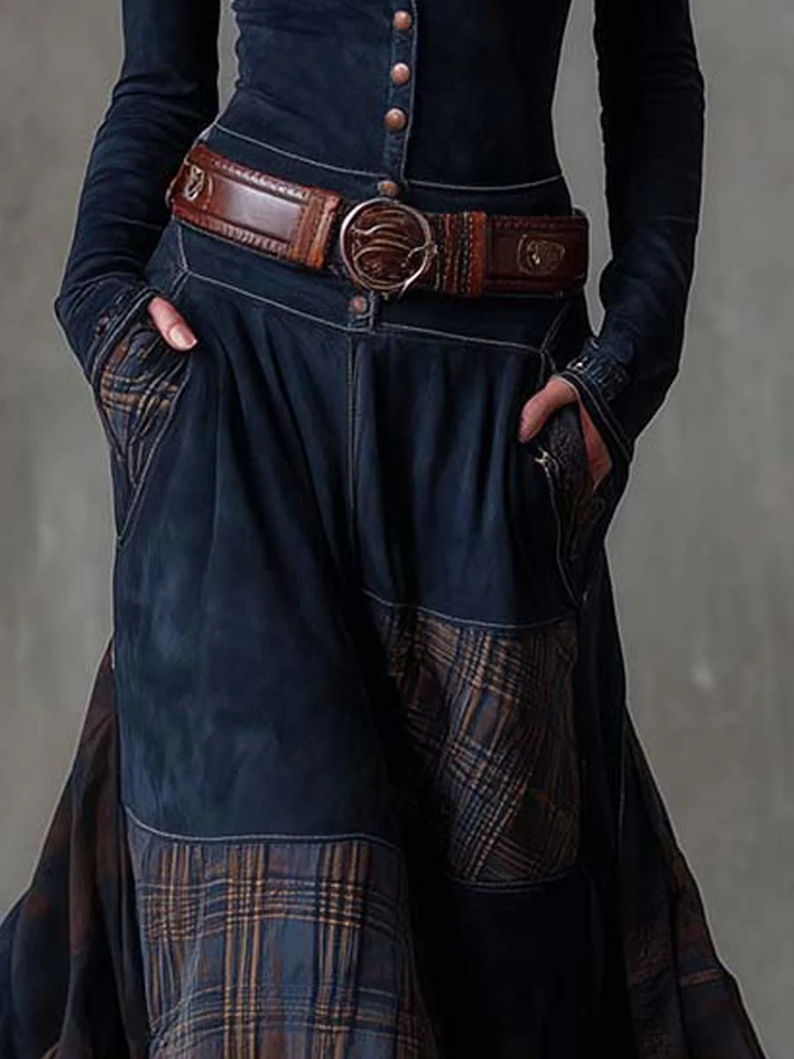 CHARLOTTE SUEDE PLAID MAXI DRESS