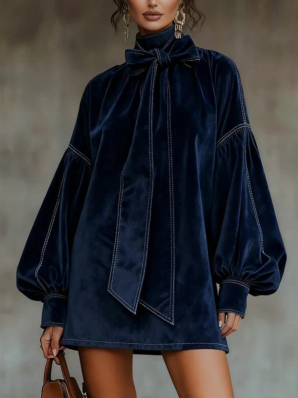 ORLISSEA VELVET LANTERN SLEEVE MINI DRESS