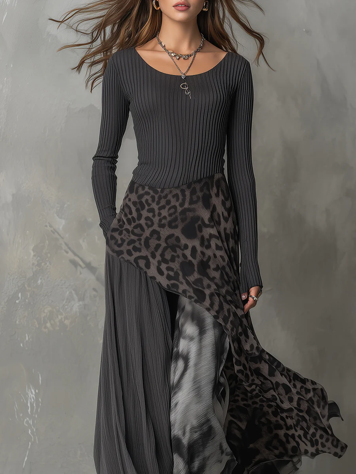 MONIKA STRIPED LEOPARD MAXI DRESS