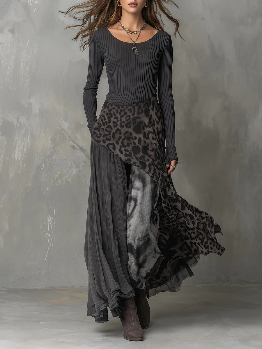 MONIKA STRIPED LEOPARD MAXI DRESS