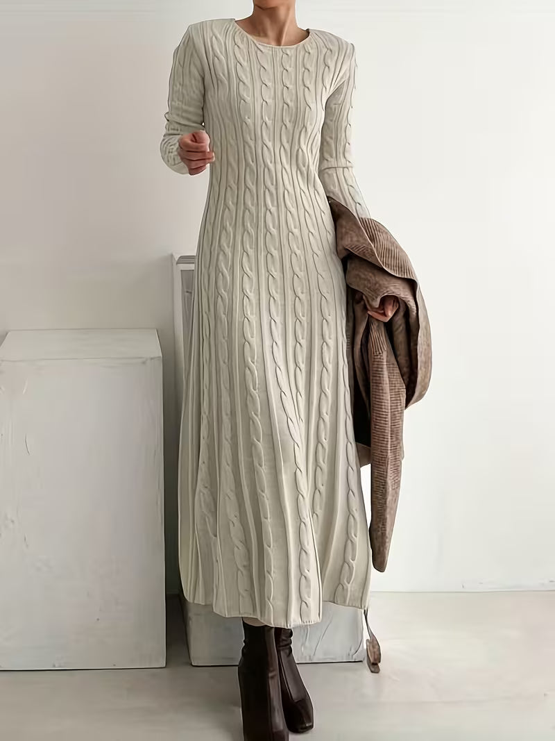 JEMIMA ELEGANT LONG CABLE-KNIT DRESS