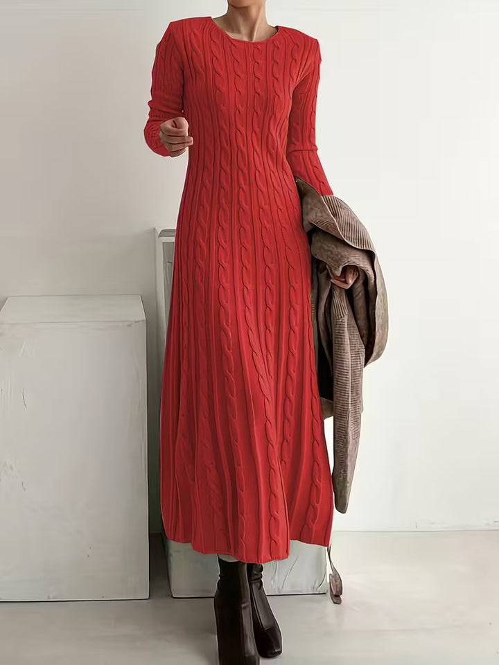 JEMIMA ELEGANT LONG CABLE-KNIT DRESS
