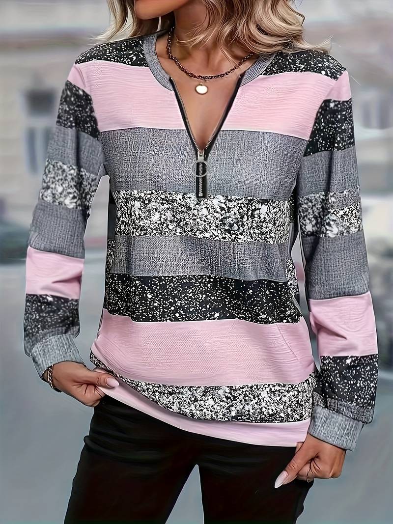 AVITAL STRIPED ZIP SWEATER