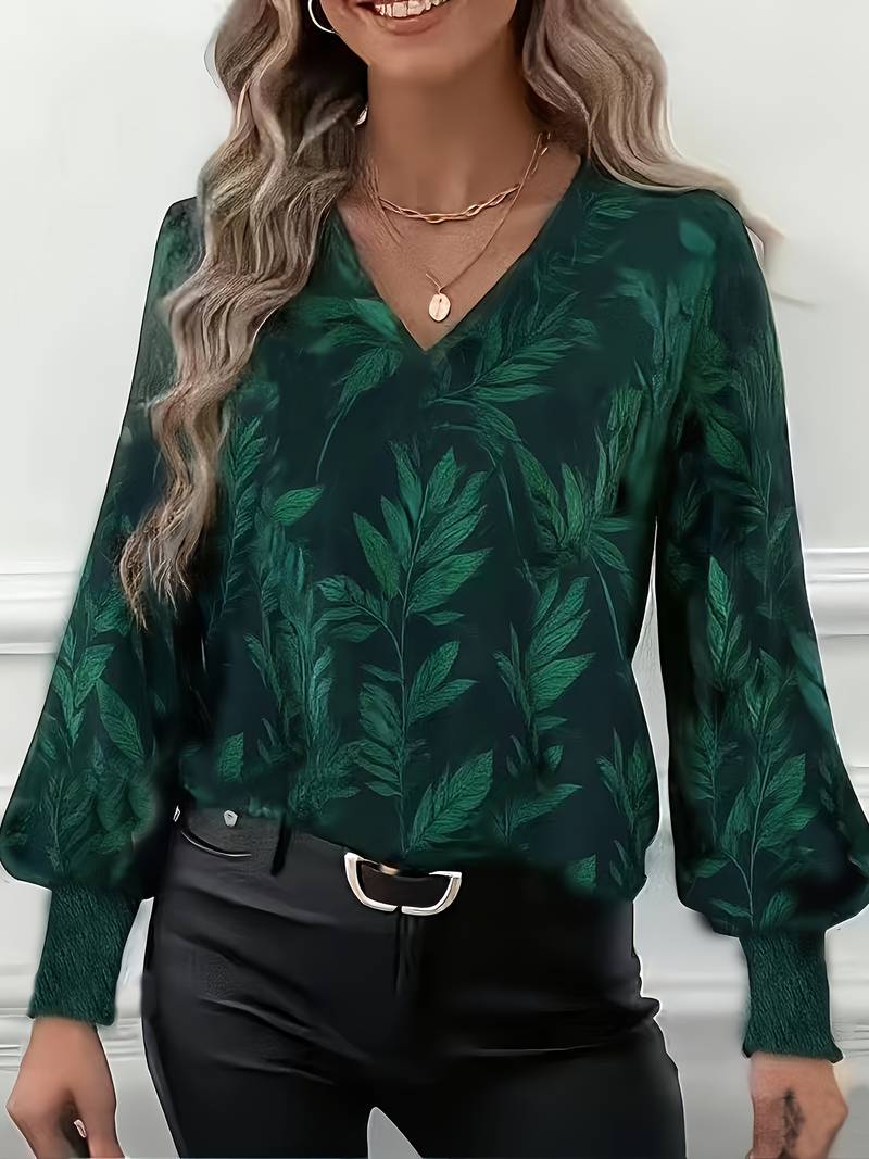 RUCHAMA ELEGANT LEAF PRINT BLOUSE