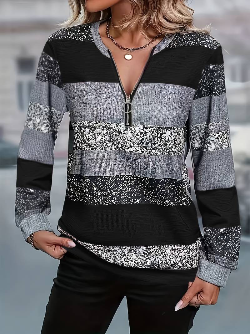 AVITAL STRIPED ZIP SWEATER