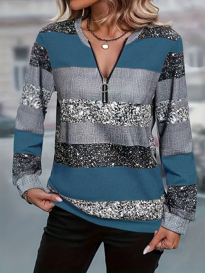 AVITAL STRIPED ZIP SWEATER