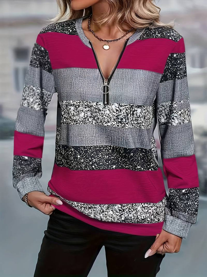 AVITAL STRIPED ZIP SWEATER