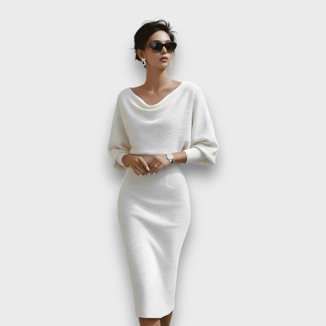 LUNARIA DRAPED BATWING MIDI DRESS