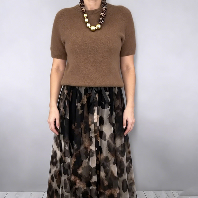 ORLI ELEGANT SWEATER & FLORAL LEOPARD SKIRT SET