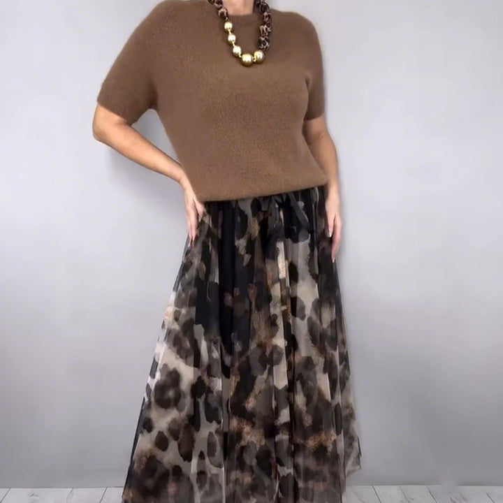 ORLI ELEGANT SWEATER & FLORAL LEOPARD SKIRT SET