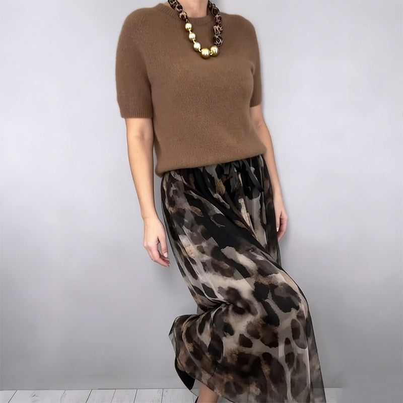 ORLI ELEGANT SWEATER & FLORAL LEOPARD SKIRT SET