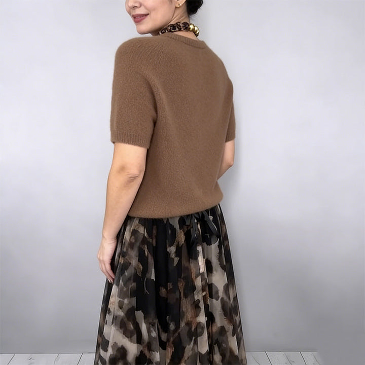 ORLI ELEGANT SWEATER & FLORAL LEOPARD SKIRT SET
