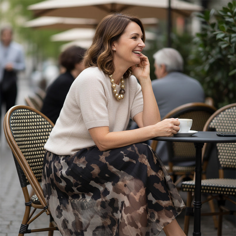 ORLI ELEGANT SWEATER & FLORAL LEOPARD SKIRT SET