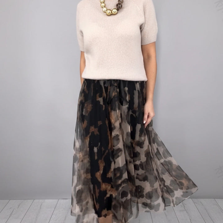 ORLI ELEGANT SWEATER & FLORAL LEOPARD SKIRT SET